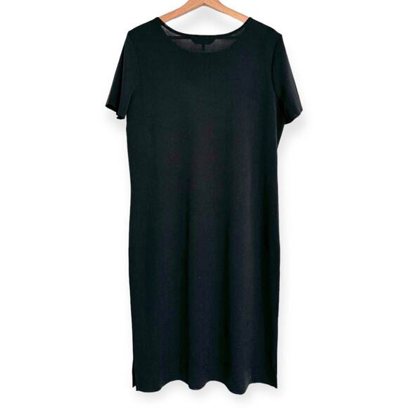 Ming Wang Black Short Sleeve Knit Knee Length Sheath Dress Women's Size L - Picture 2 of 10